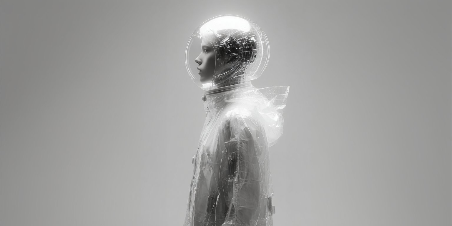 Luna the astronaut in transparent helmet looking into the distance